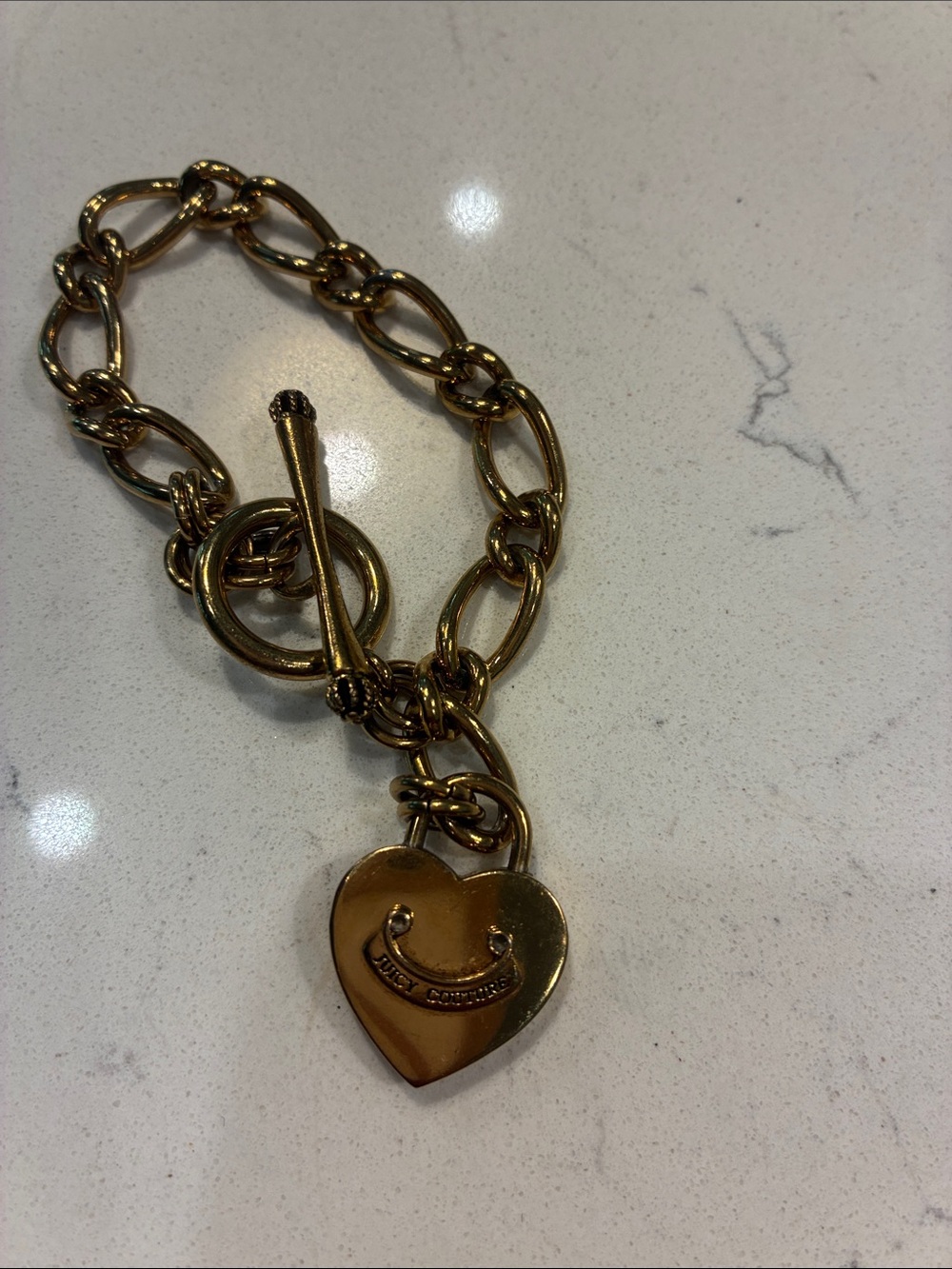 Juicy Couture Gold Toned Heart Toggle Charm Bracelet - Women Jewelry